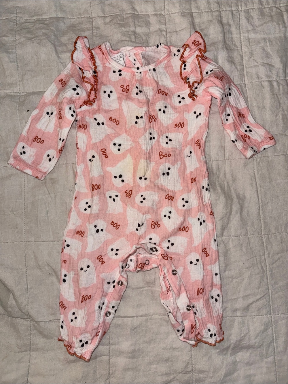 Mud Pie Pink Ghost Ruffle Footed One-Piece